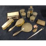 Various silver to include a silver dressing table set including cigarette case and a boxed set of