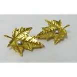 Tiffany & Co 18k textured maple leaf design non pierced adjustable clip earrings, each leaf with one