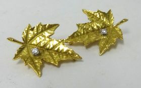 Tiffany & Co 18k textured maple leaf design non pierced adjustable clip earrings, each leaf with one