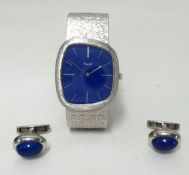 Piaget, a gents 1970's, a fine 18ct white gold asymmetric wristwatch with lapis lazuli dial and