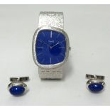 Piaget, a gents 1970's, a fine 18ct white gold asymmetric wristwatch with lapis lazuli dial and