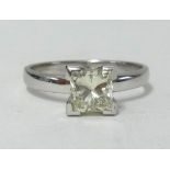 A white gold and diamond set solitaire ring with princess cut diamond, approx 0.50cts, finger size