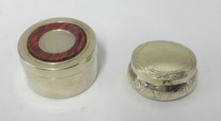 A circular silver and hardstone box and another with engraved decoration (2), 51.2gms.