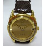 Universal, Polerouter Date Auto Microtor, a gents 18ct gold wristwatch, with croco strap.