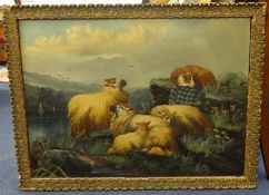 J.W.Morris, 19th century signed oil on canvas 'Highland Sheep' signed, 49 x 68cm.