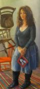 Piran Bishop, signed oil on canvas, 'Karen Ciambriello', 110cm x 51cm, unframed.