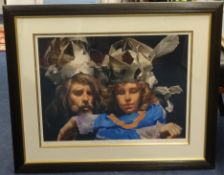 Robert Lenkiewicz (1941-2002) signed print 69/250 'Painter With Mary' Paper Crowns, framed and