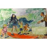 Robert Lenkiewicz (1941-2002), early sketch 'Family, Garden Path', 16cm x 24cm, unframed,