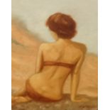 John Silver, signed oil on board, 'Bathing Beauty I', 25cm x 20cm, unframed.