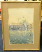 John Miller, signed watercolour 'Santa Maria 1983 Venice', 54cm x 36cm, (gifted by the Artist to the