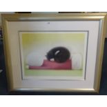 Doug Hyde 'Catnap' signed print, no 83/250 on paper, framed 73cm x 53cm.