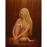 John Silver, signed oil on board, 'Seated Nude', 45cm x 36cm, unframed.