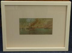 A early 20th century oil on paper marine scene signed and titled, 11cm x 22.5cm.
