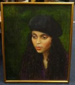 Piran Bishop, signed oil on canvas, Girl with Beret, 2008, 55cm x 44cm.