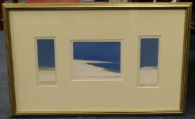 John Miller (1931-2002), signed watercolour three beach scenes framed in one frame 9cm x 12cm, (