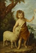 19th century, oil on canvas 'Child with Lamb', 26cm x 18cm.