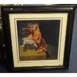 Robert Lenkiewicz (1941-2002) 'Girl with Chair' framed and mounted, 56cm x 51cm (not titled).