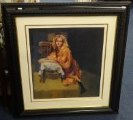 Robert Lenkiewicz (1941-2002) 'Girl with Chair' framed and mounted, 56cm x 51cm (not titled).