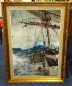 After Montague Dawson, a large 20th century print, 'Stormy Seas'.