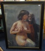 Robert Lenkiewicz (1941-2002) oil on canvas 'Painter with Annie' signed and titled to verso, 115cm x