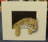 Alan Weston, signed oil on board, 'Large Cat, Ocelot', 60cm x 68cm.