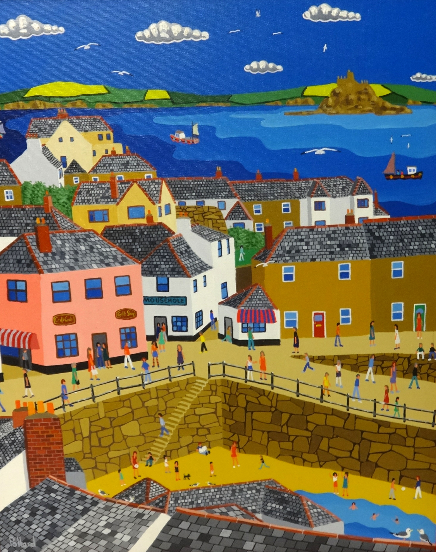 Brian Pollard, signed oil on board 'View from the artists window, Mousehole, Cornwall', 56cm x - Image 2 of 2