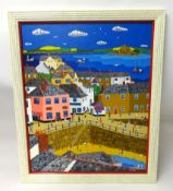 Brian Pollard, signed oil on board 'View from the artists window, Mousehole, Cornwall', 56cm x