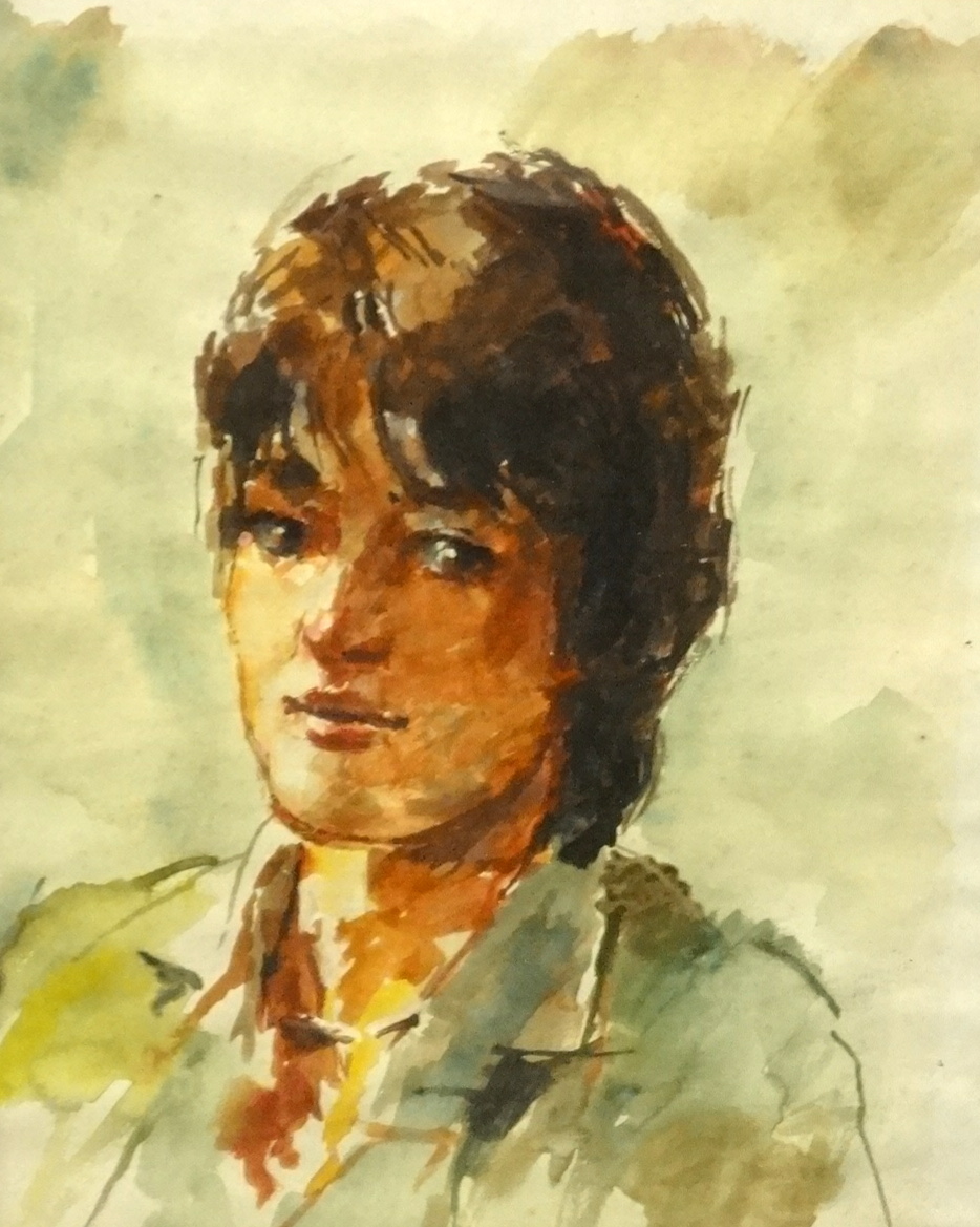 Robert Lenkiewicz (1941-2002), signed water colour portrait of young lady circa 1970's, 34cm x