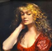 ROBERT LENKIEWICZ (1941-2002) oil on canvas 'Study Karen Ciambriello in Red Dress', signed twice and