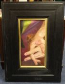Piran Bishop, signed oil on canvas, Hands, 31cm x 16cm.