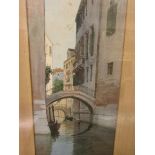 Watercolour of Venetian canal with bridge, signed E. BENVENUTI lower right, (28.5cm x 14cm) F&G