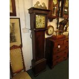 Early 19th century oak cased 30 hour long case clock, the enamel dial (diameter 26cm) with Roman