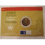 2002 United Kingdom 22 carat gold bullion sovereign in Royal Mint presentation card