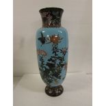 Cloisonne vase of high shouldered form, decorated in the Chinese style with tall-stemmed flowers and