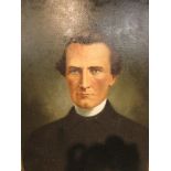 19th C oil on canvas head-and-shoulders portrait of vicar (74cm x 58cm) on a moulded gilt gesso