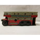 Brimtoy Pocketoy Series clockwork tin plate model double decker bus, length 10cm