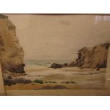 Beach and cliffs, watercolour on textured paper, signed S S Longley RI lower right, (23.5cm x