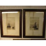 Two maritime etchings, each blind stamped Artist London Proof and with miniature work to lower