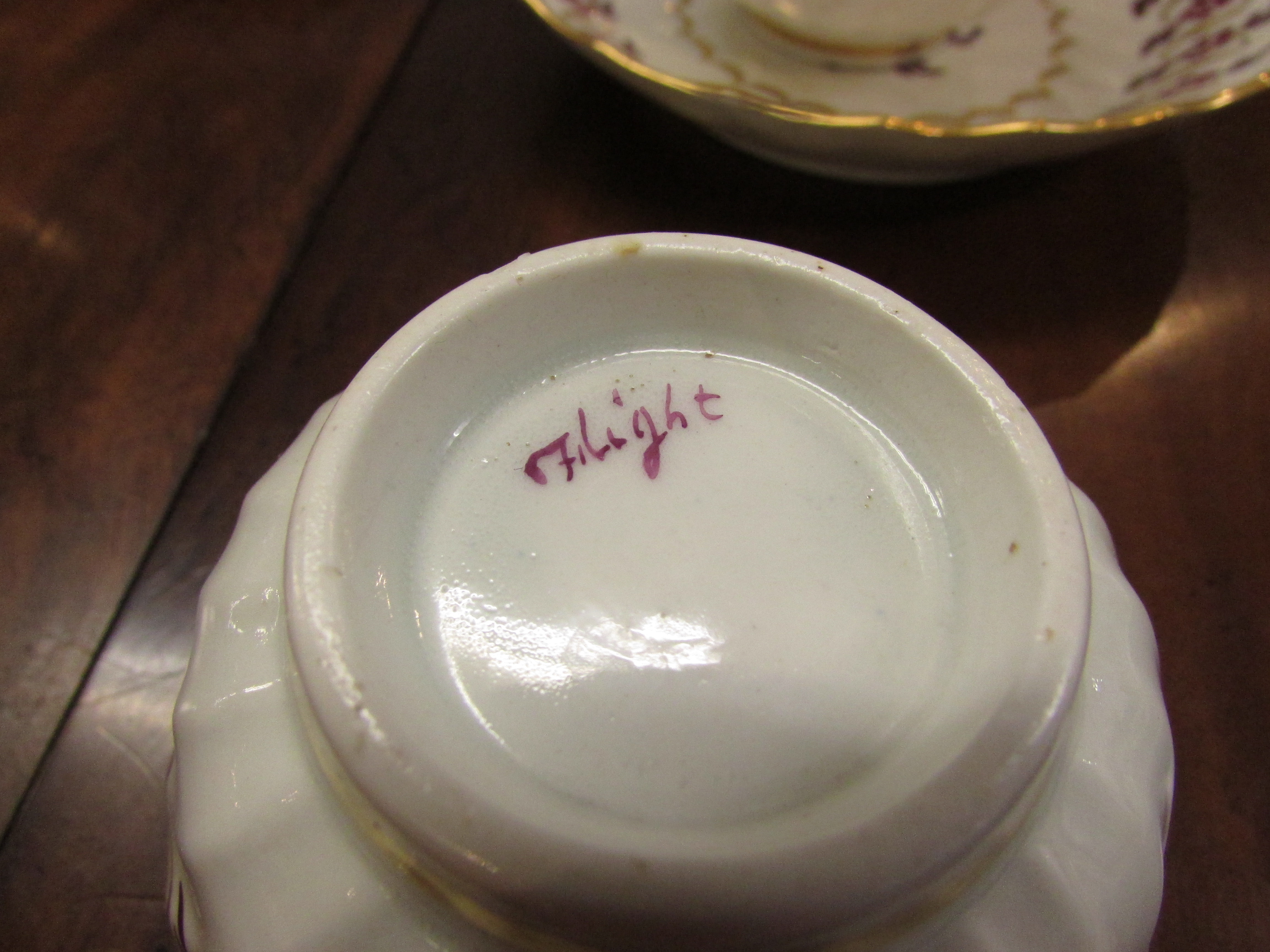 Worcester style porcelain part tea set, the pieces with painted mark Flight suggesting c1788-92, - Image 3 of 3