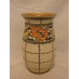 A Charlotte Rhead for Crown Ducal pottery vase, beige ground with trellis and band of stylized