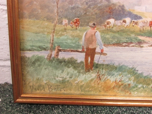 David Bates (1840-1921) - cows at river, watercolour, signed lower left, 26cm x 36cm, F&G - Image 2 of 2