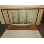 Model ship 'DANMARK length 220 feet 777 gross tons' in a wood and perspex case (69cm x 113cm x