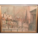 Paul Braddon (1864-1938) - Birmingham street scene shown in Victorian era with Town Hall and