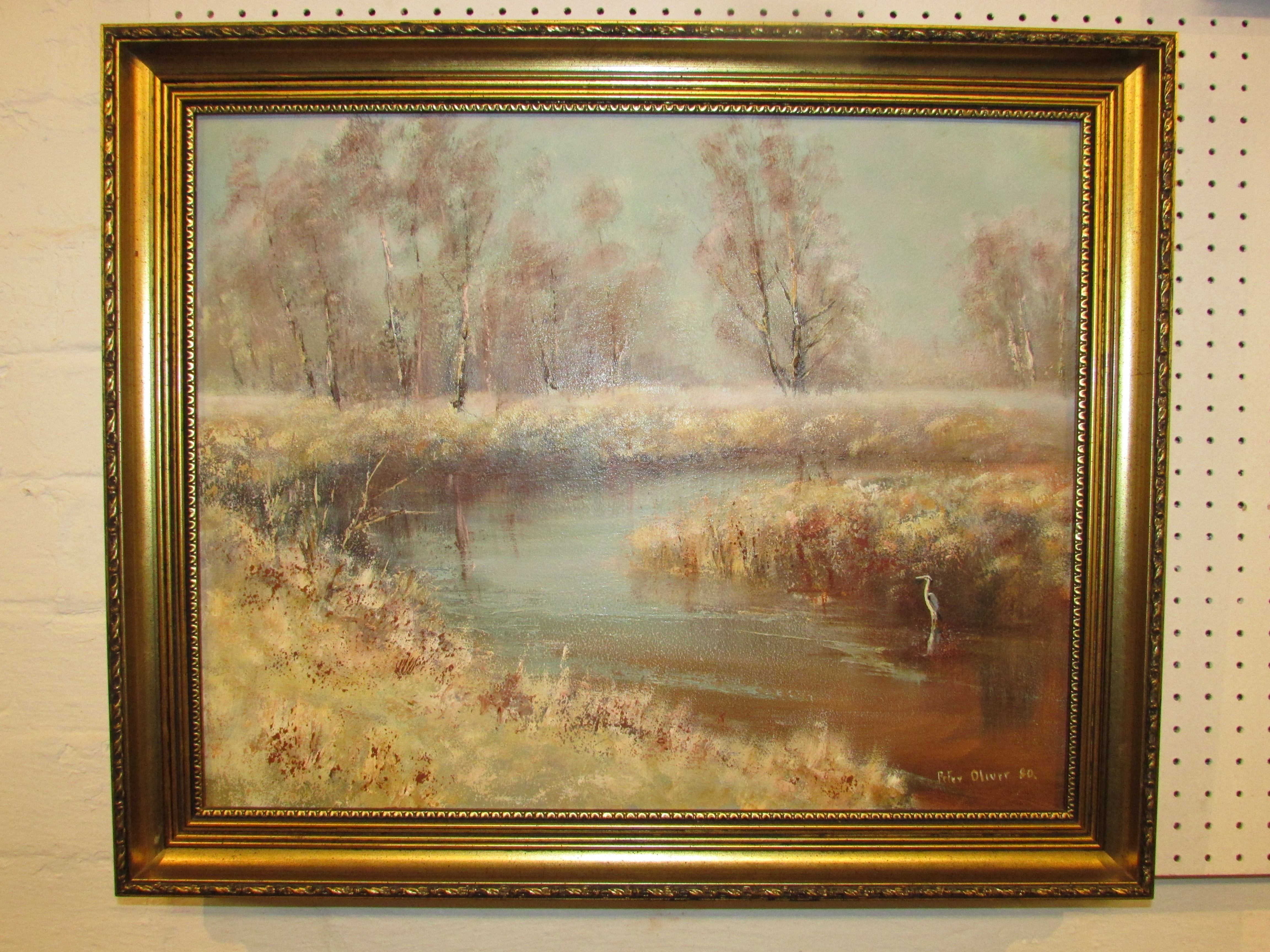 Peter L Oliver - 'Frosty morning River Yarty', oil on board, 39cm x 49cm, signed lower right and - Image 2 of 2