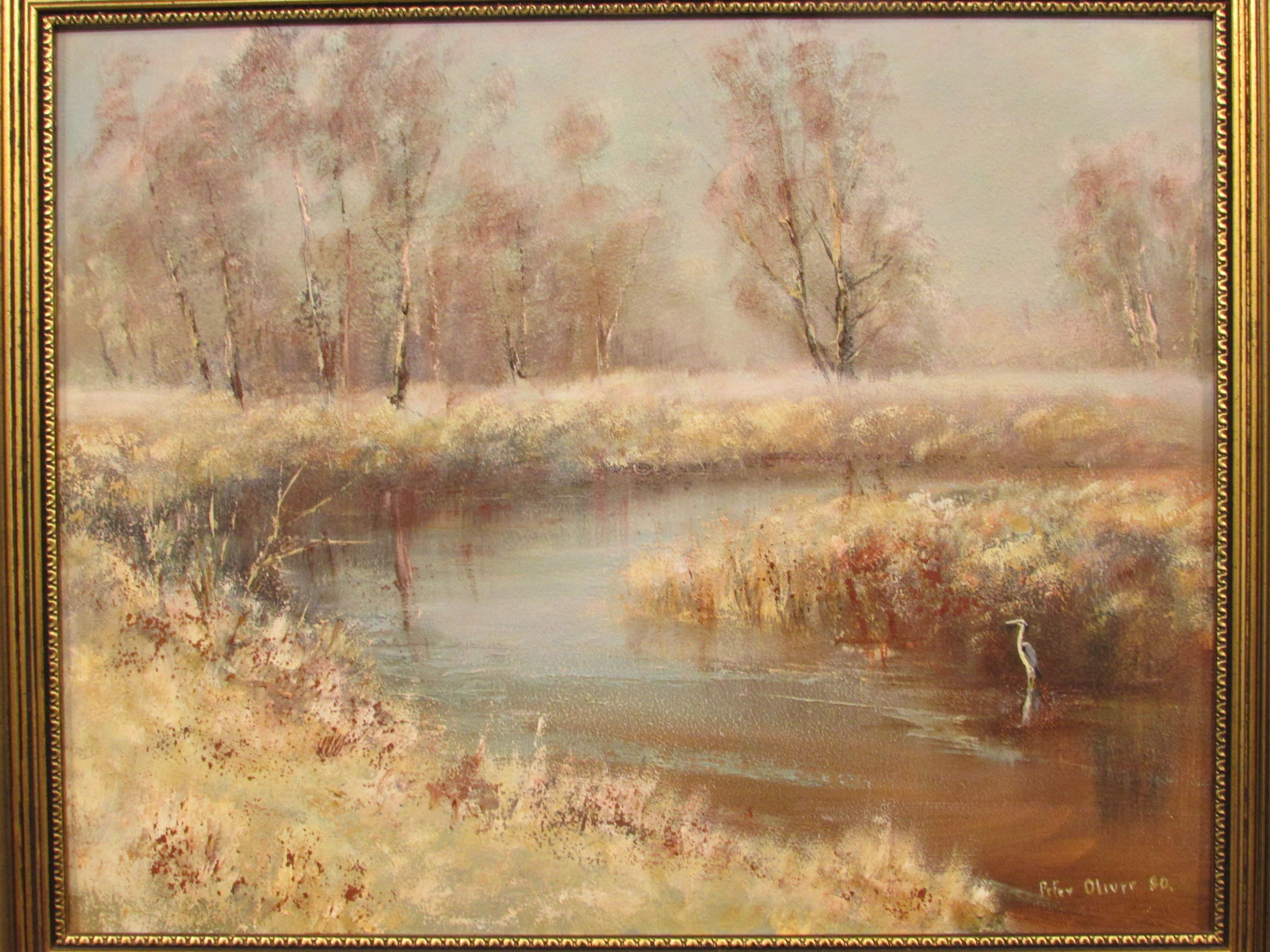 Peter L Oliver - 'Frosty morning River Yarty', oil on board, 39cm x 49cm, signed lower right and