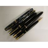 Parker fountain pen and propelling pencil with black plastic barrels stamped MM Co Ltd; a Conway