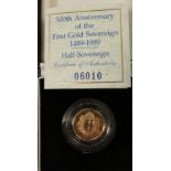 1989 half sovereign '500th Anniversary of the First Gold Sovereign', in capsule case with Royal Mint