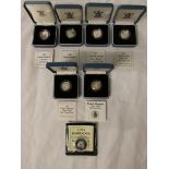 Six Royal Mint silver pound coins in presentation cases (1988, 1989, 1990, 1991, 1992, 1993), and