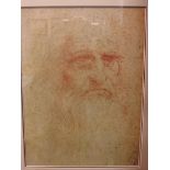 Modern reproduction print after a Leonardo da Vinci self portrait, 38cm x 28cm, F&G