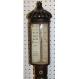 19th century marine stick barometer, mahogany column with spiral reeding, the bone or ivory dial